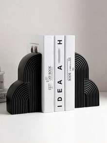 Resin Arched Cloud Bookends, Modern Geometric Shaped Bookends Decor, Non-Slip And Durable, Minimalist Aesthetic Desktop Ornament, Suitable For Living Room Coffee Table, Study Bookshelf, Office Desk, Library Bookshelf, Neutral Tone Home Decor, Can Be Used To Store Novels And Magazines, Perfect Housewarming Gift For Book Lovers, Abstract Line Texture Desktop Display Ornament - Multiple Models - View 9