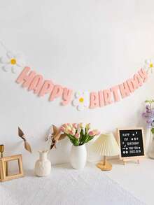 1 Set Floral Bunting, Colorful Flags, HB Happy Birthday Daisy Bunting, Mori Style English Happy Birthday Pink Bunting, Birthday Decoration, Suitable For Birthday Party, Theme Party, Anniversary - Raise the Flag - View 4