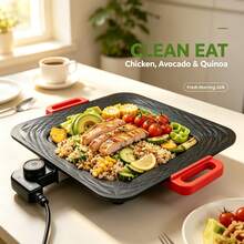 1500W High Power Electric Griddle Grill, Non-Stick Coating Large Cooking Surface Electric Skillet, Temperature Adjustable Portable BBQ Grill Pan With Heat Resistant Handles, Ideal For Breakfast, Lunch, Dinner, Household & Travel Camping - Black - View 3