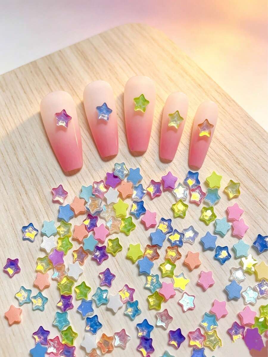 20-100件裝彩色幻彩星星美甲貼片樹脂星星美甲飾品 DIY美甲配件美甲裝飾飾件 - 彩色 - 查看 1