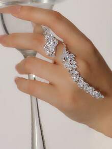 1pc Fashion Leaf Ring For Women, Minimalist Style Adjustable Open Band, Bridal Elegant Accessory Ring - Silver - View 1