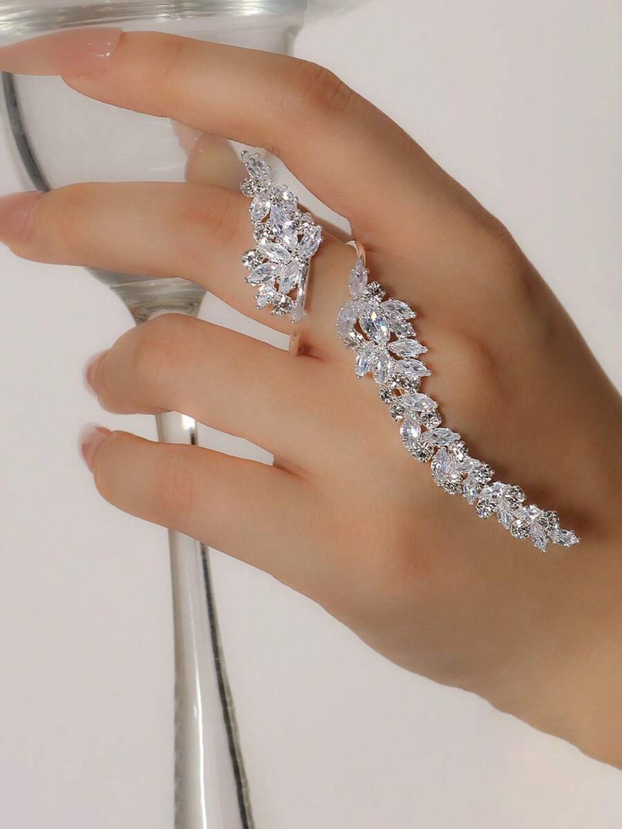 1pc Fashion Leaf Ring For Women, Minimalist Style Adjustable Open Band, Bridal Elegant Accessory Ring - Silver - View 1