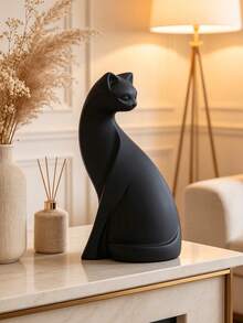 Matte White Resin Abstract Cat Statue, Minimalist Modern Animal Sculpture Decor, Elegant Tabletop Ornament For Fireplace Mantels, Living Room Side Tables,Room Decor, Home Decor, Bestfriend Gifts,A Back-To-School Gift - New Product - View 5