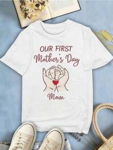 Camiseta para el primer Día de la Madre, regalo para mamá, algodón premium, cuello redondo, corte holgado, cómoda, estampado llamativo. - Blanco - Ver 2