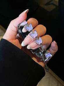 1pc Women's Summer Vacation Style Multi-Functional Shiny Butterfly Chain Watch Band, Compatible With Band 8 Pro/9 Pro, 8/8 NFC/9/9 NFC/10/10 NFC, Watch4/Watch5/Watch6 - Purple - View 7