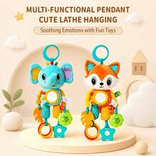 Portable Baby Stroller Accessory, With Teething Ring And Bell, Cartoon Plush Hanging Rattle Toy, Elephant And Fox Options, Suitable For Daily Play - Multicolor - View 4