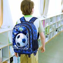 Set Ransel Anak Laki-Laki 3 Bagian Motif Sepak Bola, Bahan Tahan Lama, Dilengkapi Pegangan Teleskopik dan Tali Bahu yang Dapat Diatur, Gaya Olahraga Keren, Cocok untuk Sekolah dan Perjalanan - Hitam - View 6