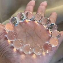 1pc Transparent 16mm Glass Bead Faux Crystal Beaded Bracelet, Suitable For Daily Wear And Gifting - Clear - View 1