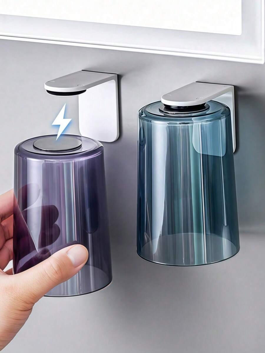 1/2 Magnetic Inverted Toothbrush Cup, Transparent Minimalist Toothbrush Holder, Wall-Mounted Quick Install Magnetic Hanging Toothbrush Cup, Suitable For Sink Area, Washbasin, Dorm And RV Bathroom - View 1