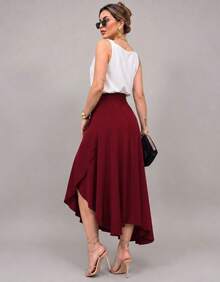 Long Wrap Skirt With Tie-Up Fashion Blogger - Burgundy - View 4