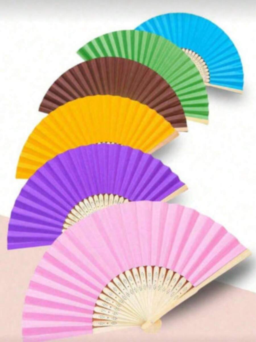 10pcs Summer Essential Simple Paper Folding Hand Fans, White And ...