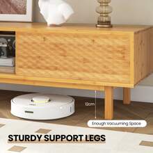 Modern TV Console Table For 65" 70" TVs Bamboo TV Stand With Sliding Doors Entertainment Center For Living Room - Khaki - View 3