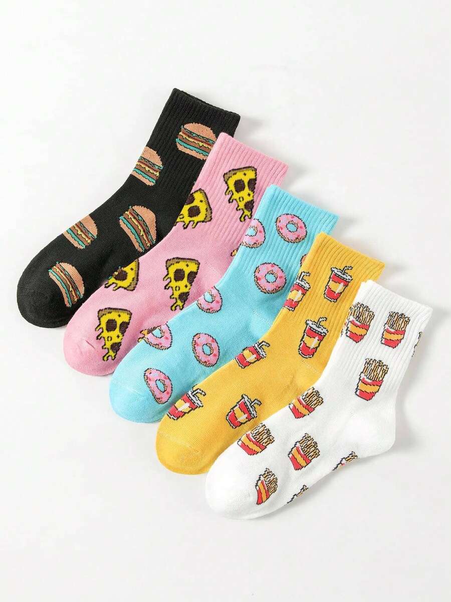 5 pares de calcetines de mujer de moda de dibujos animados - Multicolor - Ver 1