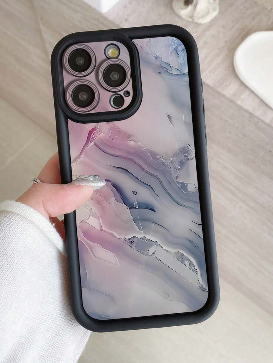 Shock-Resistant Marble-Patterned Coffee-Style Fashion Phone Case, Pack Of 1, Marble Pattern Design, Compatible With IPhone 11 Pro Max/12 Pro Max/13 Pro Max/14 Pro Max/15 Pro Max/16 Plus/16 Pro Max/16E/17, Compatible With Galaxy S24 Ultra/S25 Ultra, Compatible With Redmi, - 黑色 - 查看 1