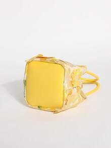 1pc Yellow 3D Applique Mesh Embroidered Floral Pattern Bucket Bag Women's Handbag Premium Versatile Handheld Wing Bag Fashion Personalized Multi-Functional Multi-Shape Bag Romantic Wedding Season Bridal Bag Suitable For Vacation Style Beach Travel Casual Party Vacation Atmosphere Bag (Floral Pattern Randomly Cropped And Distributed) - Yellow - View 8