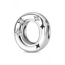 1 pieza Encanto de cuentas de la serie de iniciales estrelladas de estilo cielo estrellado celestial de plata de ley S925 de baja alergia, adecuado para pulsera original, fabricación de joyas DIY para mujeres, regalo de cumpleaños - Blanco - Ver 31