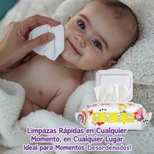 Toallitas Húmedas para Bebé 30  Paquetes - 100 comprimidos por paquete - Sin Fragancia, Suaves con Aloe y Vitamina E, Seguras para la Piel Sensible - Envase con tapa abatible - Ver 3