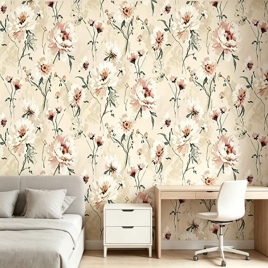 1 Roll Self-Adhesive Peony Wallpaper PVC Tear-Resistant Moisture-Proof Decorative Sticker For Rental Home Entryway Cabinet Countertop Furniture Renovation Wall Paper 17.7inX39.3/118.1/196.8in