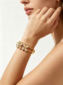 VceTd 1 Set Elegant Personalized Style Bamboo Knot Stainless Steel Jewelry Set Suitable For Women's Daily Wear Or As A Holiday Gift For Loved Ones Or Friends - Yellow Gold - View 5