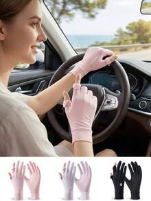 EIGIIS Ice Silk Sun Protection Gloves UV Protection Anti-Slip Touchscreen Driving Gloves Suitable For Cycling, Horse Riding, Golf, Hiking - Solid Color - View 2