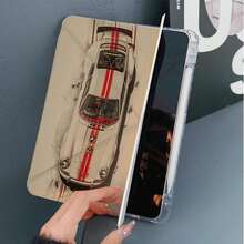 1 pieza Funda protectora para tableta con patrón de carreras vintage, soporte magnético plegable 3+Y multiángulo, ranura para lápiz y función de suspensión/activación automática, compatible con iPad Pro/Air, Pad 5/6/21, Pad, MatePad, Honor Pad - Multicolor - Ver 4