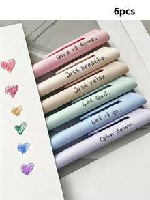 6pcs Morandi Color Gel Pens, Aesthetic Inspirational Stress Relief Smooth Writing Pens, Quick Drying No Ink Bleed, Suitable For Journaling, Learning, Office Stationery, Back To School Essential - Sets - View 7