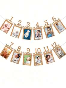 1st Birthday Photo Banner, 1-12 Months Growth Record Photo Props, Monthly Milestone Photo String Flags, 1st Birthday Celebration Decoration (Kraft Paper), Back To School Valentine's Day - One Size Fits All - View 1