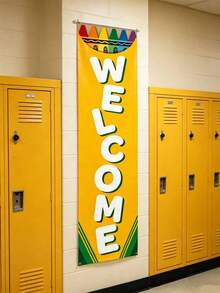 1pc "Back To School Welcome" Banner, Suitable As Welcome Sign, Background Decoration, Party Supplies And Photo Props For Kindergarten And Elementary School First Day Of School. This Colorful Vertical Classroom Welcome Banner Helps Create A Warm, Welcoming And Inclusive Classroom Atmosphere. - Multicolor - View 2