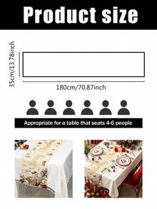 1pc 35*180cm/13.78*70.87inch Christmas Decorative Polyester Table Runner With Gingerbread Man, Poinsettia, Snowflake, Pine Branch, Red Berry, Candy Cane, Bell, Reindeer, Golden Christmas Tree, Snowflake, Five-Pointed Star Cartoon Pattern Design, Suitable For Home Dining Table Holiday Decoration, Festive Atmosphere Christmas Tablecloth, Desktop Decorative Fabric - Multicolor - View 15