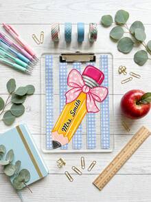 1pc Customized Apple Pen Teacher Name Clipboard, Personalized Teacher Appreciation Gift, Back To School, Teacher Gift, Lesson Plan Clipboard, Kindergarten & Elementary Teacher Desk Accessory, New Teacher Welcome Gift - Multicolor - View 5