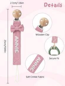 1件式客製化姓名嬰兒奶嘴鏈，附蝴蝶結木製奶嘴夾，嬰兒防掉鏈，新生兒配件 - 彩色 - 查看 11