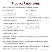 Hailicare 氣壓按摩器 4種氣囊按摩模式 3段加熱 15分鐘定時倒數自動關機 Type-C充電接口 氣囊壓力足踝按摩器 適合辦公室與居家使用 單個/成對可選 理想節日禮物 - 黑色 - 查看 10