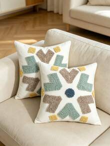 1pc/2pcs Abstract Geometric Blue Heart-Shaped Throw Pillow Cover, Soft Color Block Fluffy Embroidery Snowflake Pattern Cushion Case, Suitable For Sofa, Bedroom, Living Room, Cabin Decorative Pillowcase, Outdoor Balcony Garden Patio Fabric Decor All Season Pillow Cover Without Filling - Multicolor - View 8