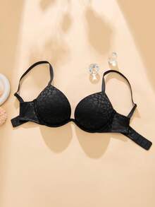 Damen Leopardenmuster Jacquard Tief V Push-Up BH, dünne verstellbare Träger Bügel BH mit dicker Polsterung, sexy Tief V Alltagswäsche - Schwarz - Übersicht 5