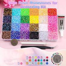 Mixed Color Resin Rhinestones 24-Grid Set, Tweezers + Dotting Pen + Glue*3 Three Pieces Set, Suitable For DIY Phone Cases, Hair Clips, Keychains, Tabletop Decor, Jewelry Accessories, Holiday Decorations And Clothing Decorations - 24 Grids - View 2