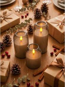 Flameless Flickering Remote Control Candles, Acrylic Pillar Candles, 3pcs Set (4 Inch, 5 Inch, 6 Inch), LED 3D Flame Romantic Candles, Battery Operated, Suitable For Wedding, Home Decor, Holiday (Grey) - Grey - View 2