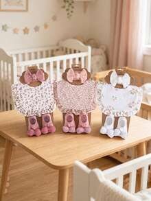 3PCS Baby Floral Bibs, Elastic Solid Color Nylon Headbands, Bow Decor Anti-Slip Short Socks, Cute Newborn Bibs & Headband Set - Multicolor - View 9