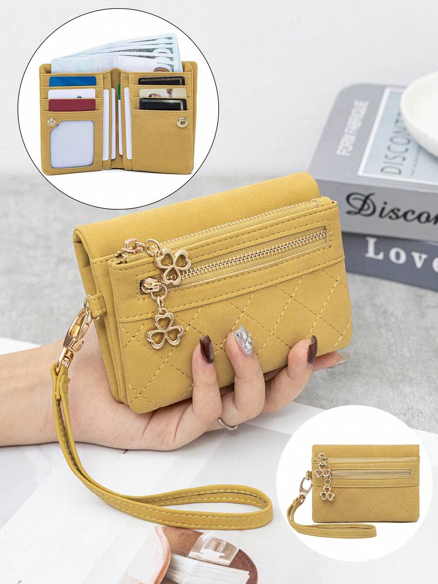 MIYIN Women's Vintage Design Snap Button Short Wallet Minimalist Style Zipper Short Leather Purse With Wrist Strap