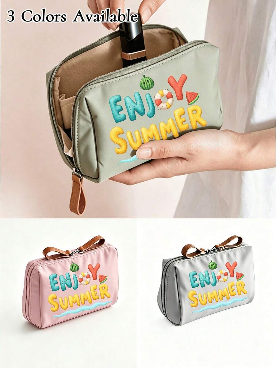 Enjoy The Summer Vibe With Watermelon Print Storage Bag! This Portable Zipper Makeup Bag Comes In 3 Colors, Perfect For Beach Trips, Beauty Enthusiasts, And Those Seeking Short-Term Vacations. - Multicolor - View 1