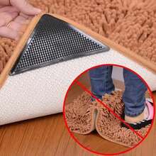 4/8pcs Triangle Carpet Non-Slip Stickers, Washable And Reusable Carpet Grippers, Non-Slip Rubber Pads, Patch Tape For Tile Floor Carpet Corners - Black - View 4