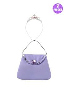 2pcs Frozen Princess Costume Accessories Set, Silver Blue Rhinestone Crown Headband With Heart-Shaped Crystal Chain Light Blue Handbag, Theme Birthday Party Props, Girls Princess Role Play Gift Set - Multicolor - View 9