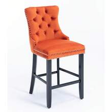 Set Of 2 Bar Stools With Velvet Upholstery / Medieval-Modern Style Bar Stools / Weight Capacity Up To 300 Lbs / High-Elasticity Foam / Suitable For Restaurants Or Kitchens - 橘色 - 查看 7