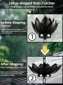1pc 47.24 Inch Black Lotus Metal Rain Chain, Downspout Drainage Diverter For Rainwater Collection, Functional Decorative Hanging Ornament, Thickened Iron Craft For Outdoor Garden Villa Yard Decor - Lotus - View 5