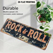 2D Flat Vintage Art Decorative Wall Sign "Rock" - 15.75x3.94 Inch Vintage Metal Decor With Pre-Drilled Holes, Suitable For Rustic Style Home Bar Restaurant Garage Decoration, Unique Gift For Music Lovers, Bold Text Logo, Music Room Decor, Perfect Room Decoration (Random Style) - A - View 4
