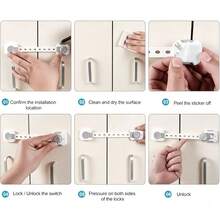 Cabinet Lock, Drawer Lock, 6 Adjustable Safety Drawer Locks, Adhesive Drawer Lock Fasteners, Multi-Functional And Suitable For Refrigerator, Cabinet, Drawer, Oven, Bathroom And Other Places, Easy Installation - 6-piece Pack - View 8