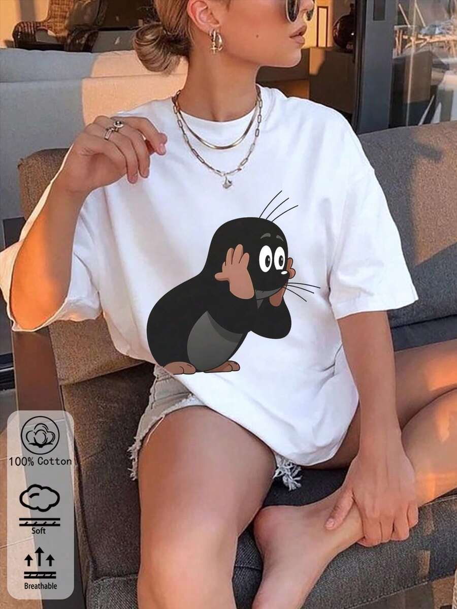 T-Shirt Y2K Tops Spring/Summer Women's New Arrivals: Spring/Summer T-Shirts, Spring/Summer Women's Clothing, Printed T-Shirts, Printed Tops, Tops, Hig - White - View 1