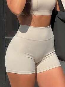 EDGEYOG Women's Athletic Shorts, Sexy Casual High Waist Solid Color Shorts For Summer & Autumn, Suitable For Yoga, Pilates, Gym, Fitness, Beach, Running, Back To School - Light Grey - View 5
