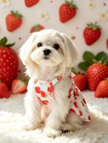 Fresh Strawberry Print Camisole Pet Dress, Bow Tie Strap Dog Dress For Maltese Teddy, Breathable Summer Princess Dress For Small And Medium Puppies, Lightweight Outdoor Photo Outfit - Red and White - View 6