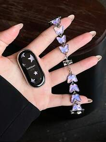 1pc Women's Summer Vacation Style Multi-Functional Shiny Butterfly Chain Watch Band, Compatible With Band 8 Pro/9 Pro, 8/8 NFC/9/9 NFC/10/10 NFC, Watch4/Watch5/Watch6 - Purple - View 4