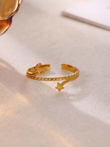 1件女性幾何星月戒指 金色不鏽鋼星月開口設計 婚禮美學時尚珠寶禮物 - 彩色 - 查看 3